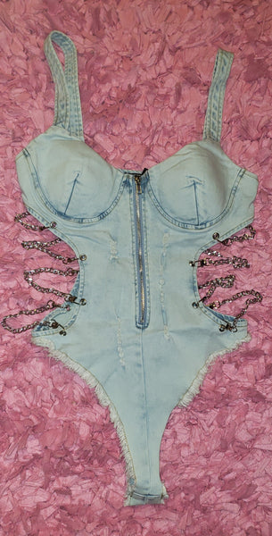 Chain Me Denim Bodysuit